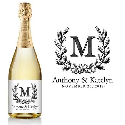 Monogram Wreath Wedding Champagne Label