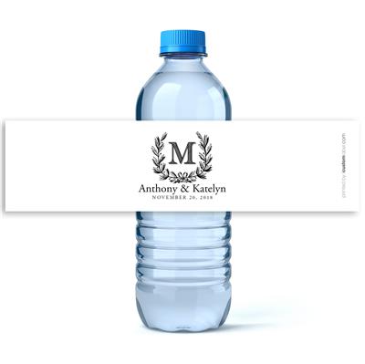 Monogram Wreath Wedding Water Bottle Labels - iCustomLabel