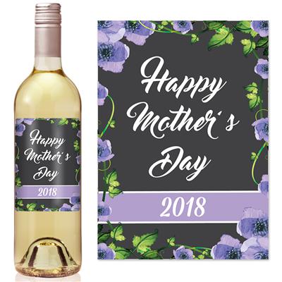 Mother's Day Purple Flowers Wine Label
