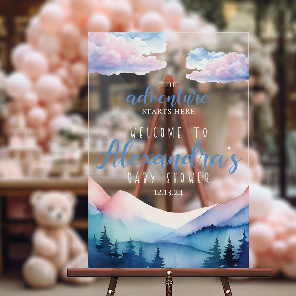 Mountains Adventure Baby Shower Sign iCustomLabel