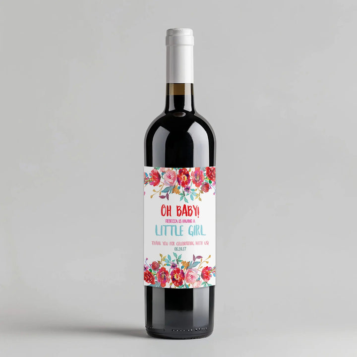 Multicolor Floral Baby Shower Wine Label iCustomLabel