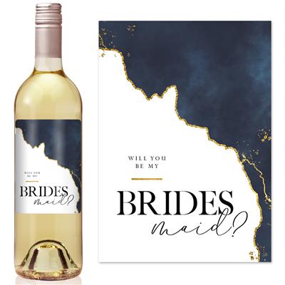 Navy Edging Bridesmaid Wine Label