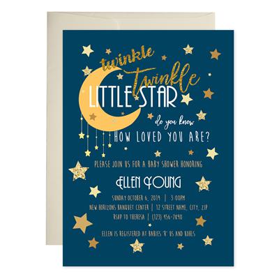 Navy Twinkle Baby Shower Invitations