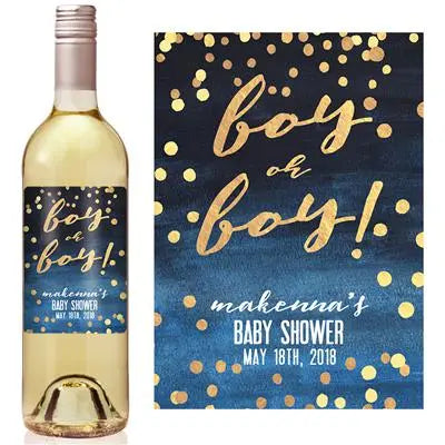 Navy Watercolor Baby Shower Wine Label