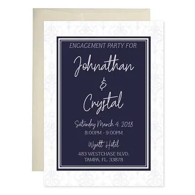 Navy White Engagement Invitations