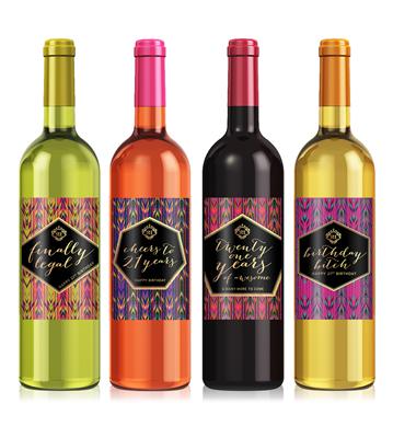 Neon 21st Birthday Wine Label Set
