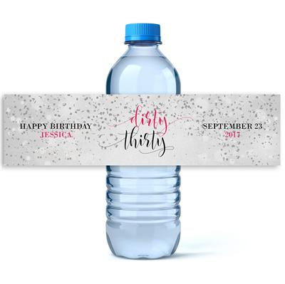 New Dirty Thirty Silver Pink Birthday Water Bottle Labels