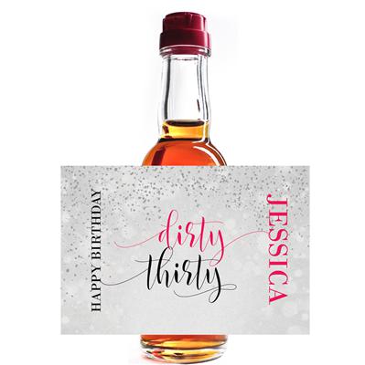 New Dirty Thirty Silver Pink Mini Liquor Label