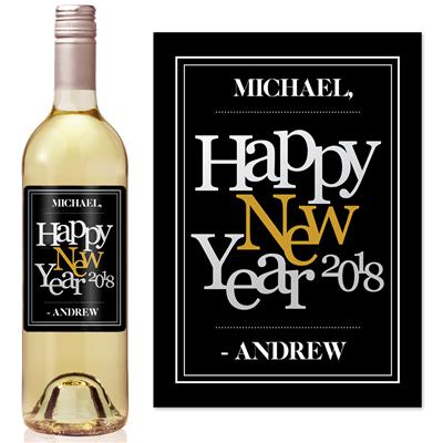 New Year Black White Wine Label