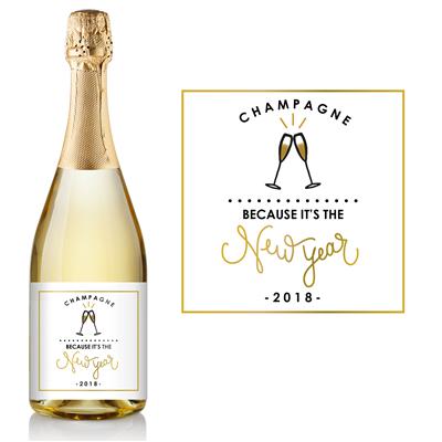New Year White Gold Champagne Label