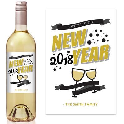 New Year White Gold Wine Label