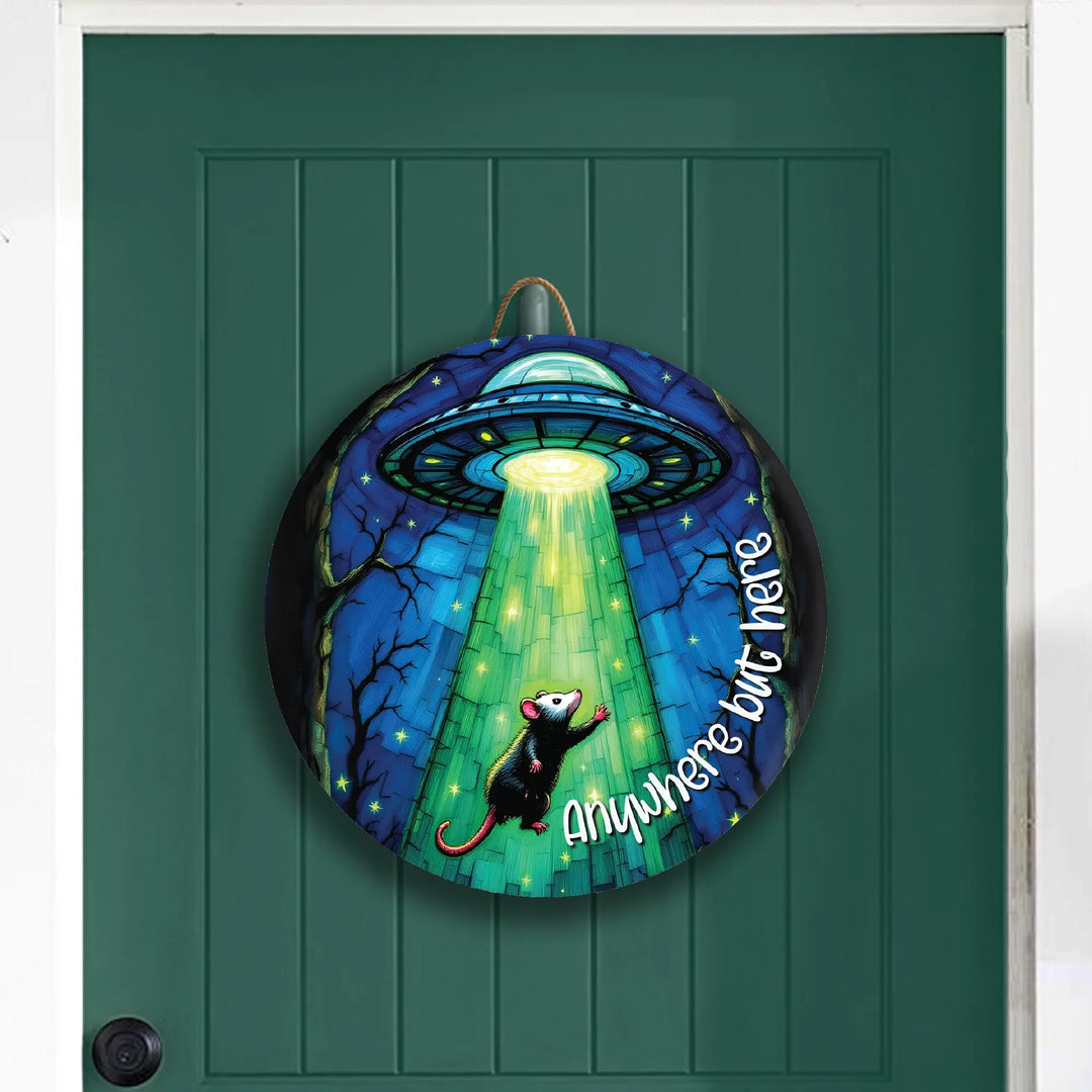 Opossum UFO Front Door Decor iCustomLabel