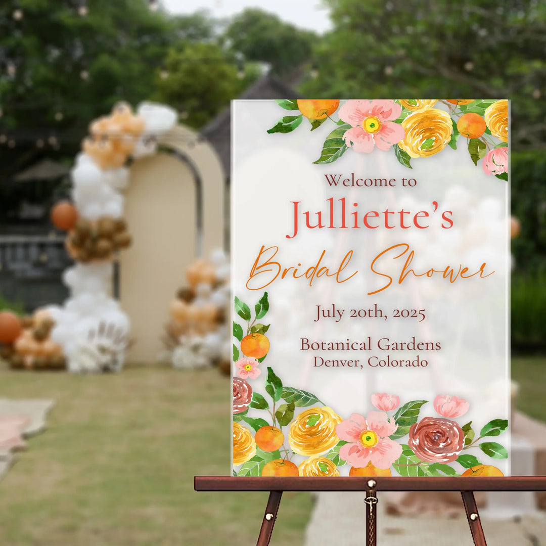 Orange Flowers Bridal Shower Welcome Sign iCustomLabel