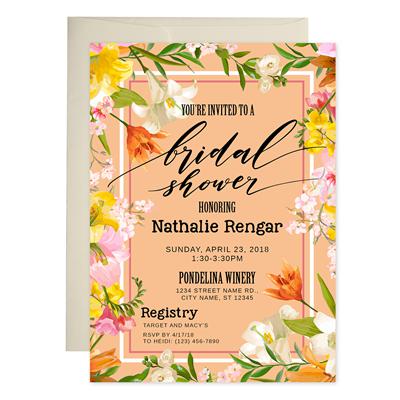 Orange Pink Bridal Shower Invitations