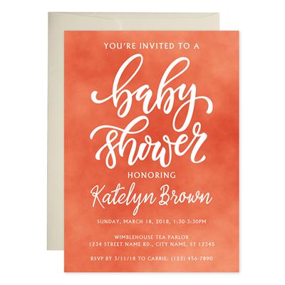 Orange Watercolors Baby Shower Invitations