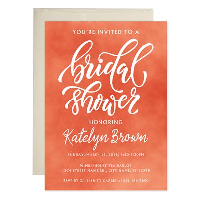 Orange Watercolors Bridal Shower Invitations
