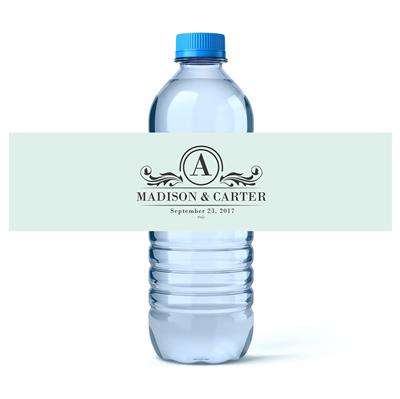 Ornate Monogram Gray Water Bottle Labels