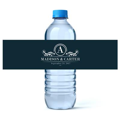 Ornate Monogram White Water Bottle Labels