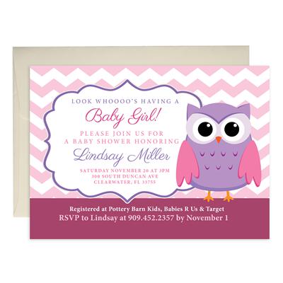 Owl Girl Baby Shower Invitations