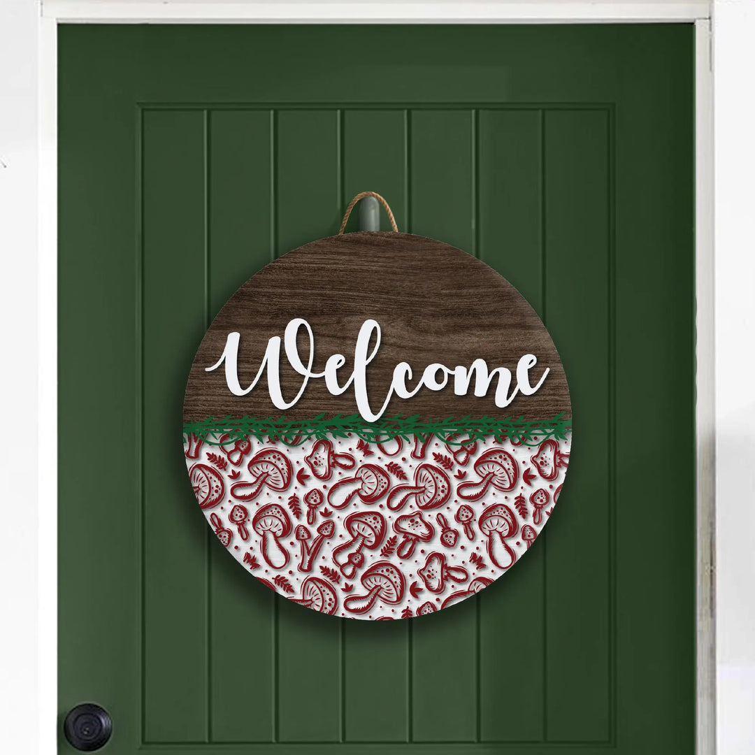 Pattern Mushrooms Welcome Front Door Decor iCustomLabel