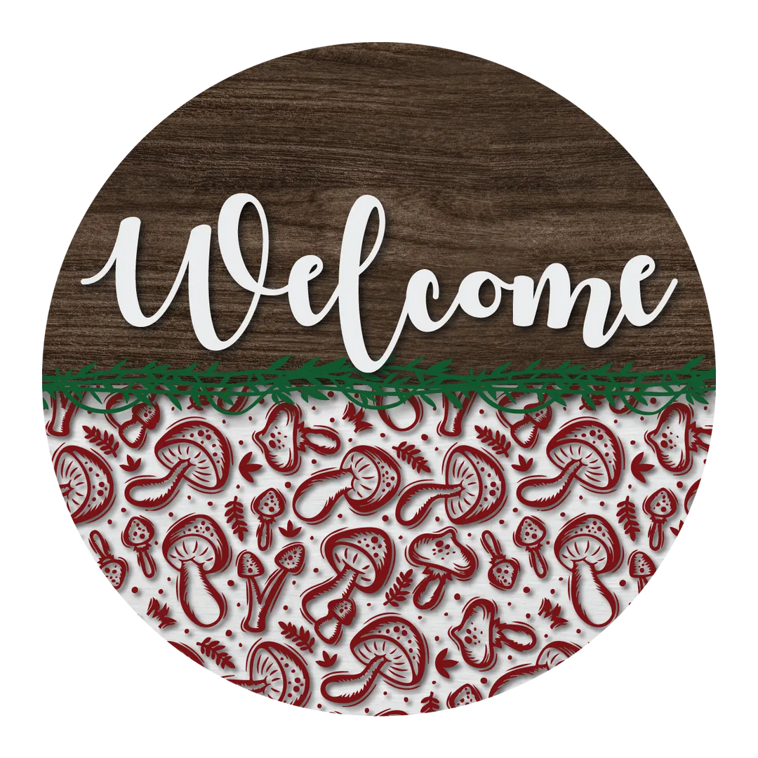 Pattern Mushrooms Welcome Front Door Decor iCustomLabel