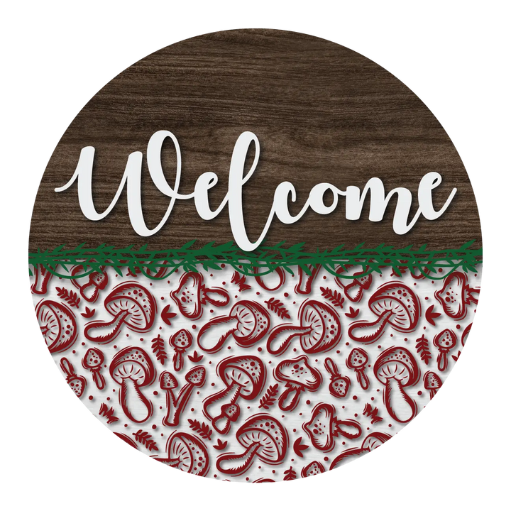 Pattern Mushrooms Welcome Front Door Decor iCustomLabel