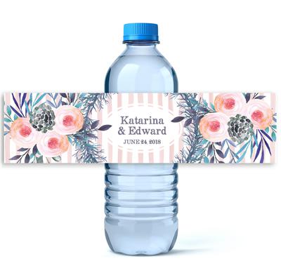 Peach Plum Floral Water Bottle Labels