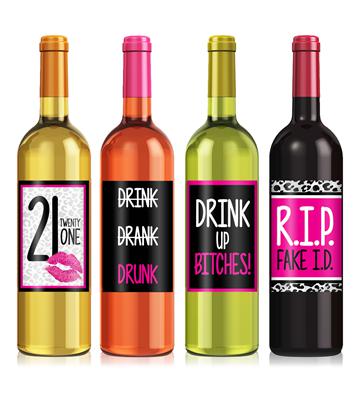 Pink 21st Birthday Wine Label Set