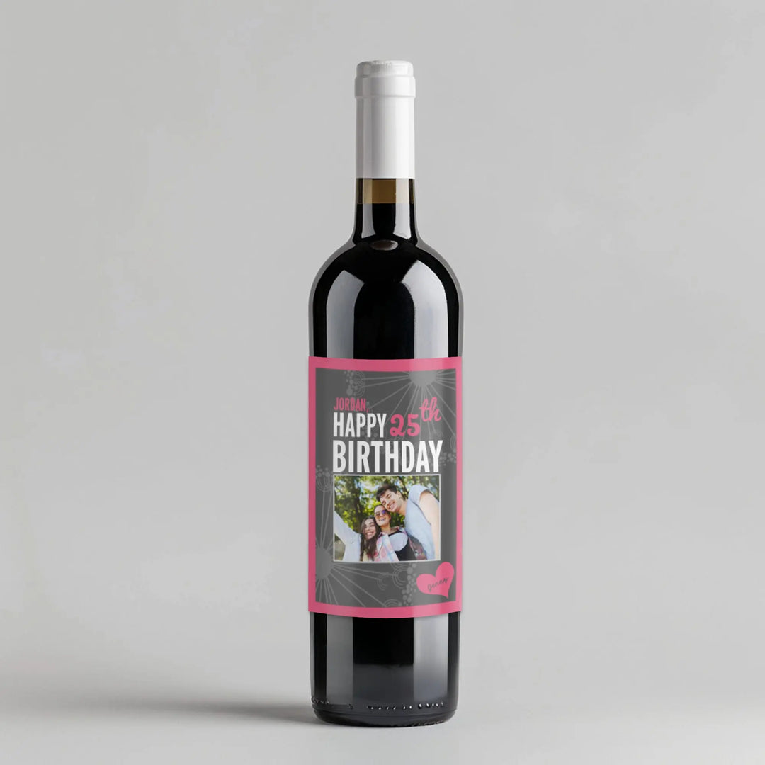 Pink Birthday Wine Label iCustomLabel