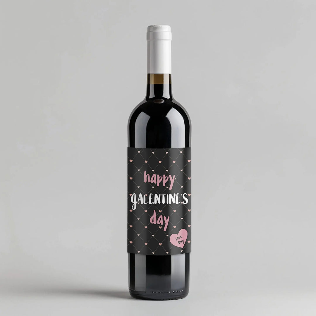 Pink Black Galentine Wine Label iCustomLabel