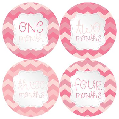 Pink Blush Chevron Baby Month Stickers