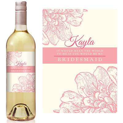 Pink Flowers Bridesmaid Wine Label
