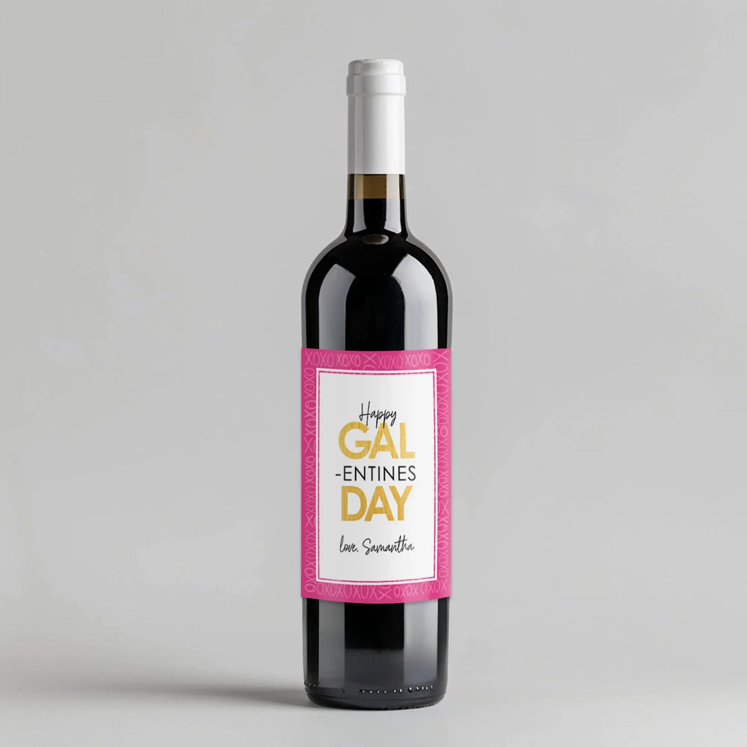 Pink Galentines Day Wine Label iCustomLabel