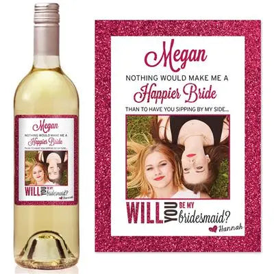 Pink Glitter Bridesmaid Wine Label