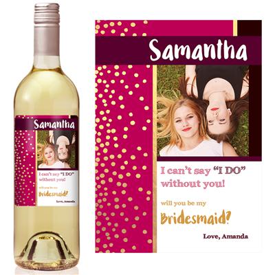 Pink Gold Dots Bridesmaid Wine Label