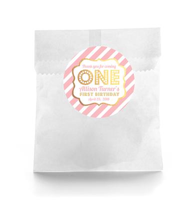 Pink Gold First Birthday Favor Labels