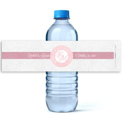Pink Lace Monogram Water Bottle Labels