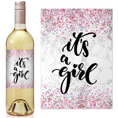 Pink Marble Baby Shower Wine Label