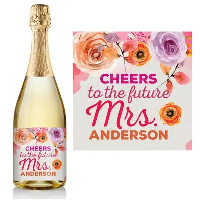 Pink Orange Floral Champagne Label