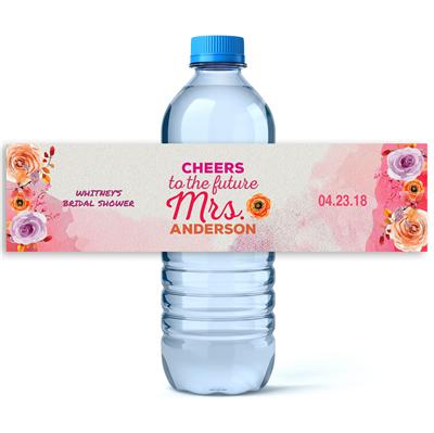 Pink Orange Floral Water Bottle Labels