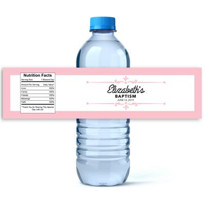 Pink Ornate Baptism Water Bottle Labels