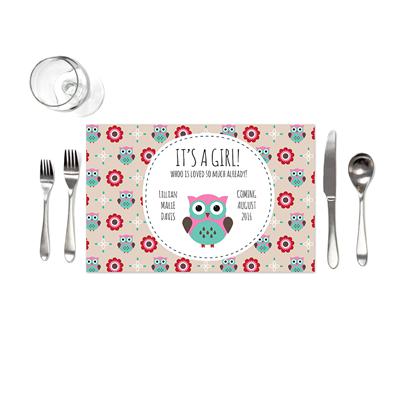 Pink Owl Baby Shower Placemats