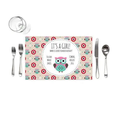 Pink Owl Baby Shower Placemats