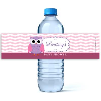 Pink Owl Baby Shower Water Bottle Labels