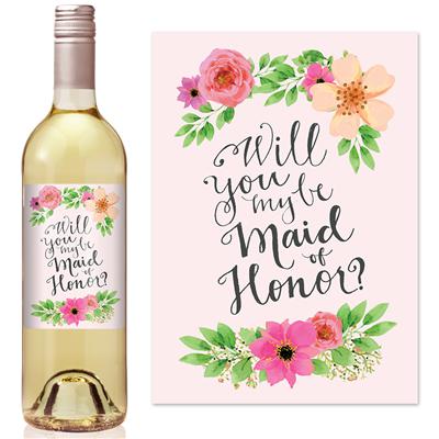 Pink Vintage Flowers Maid Wine Label
