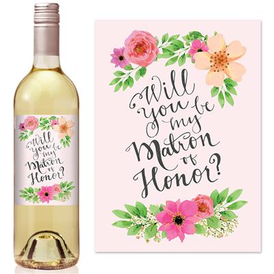 Pink Vintage Flowers Matron Wine Label