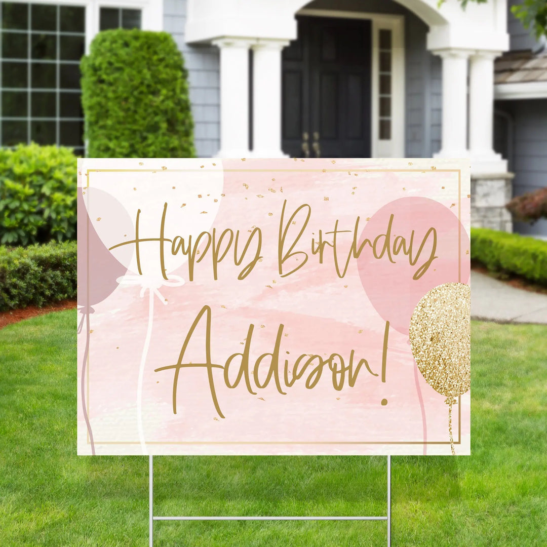 Pink Watercolor Birthday Yard Signs - iCustomLabel