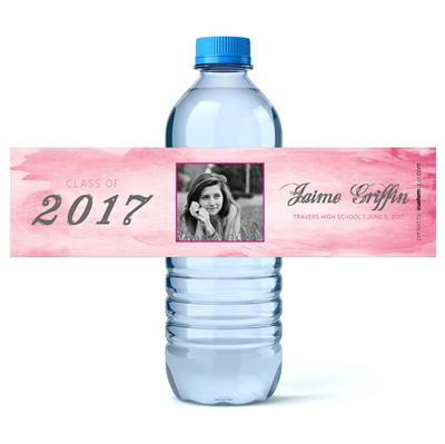 Pink Watercolor Graduation Water Bottle Labels