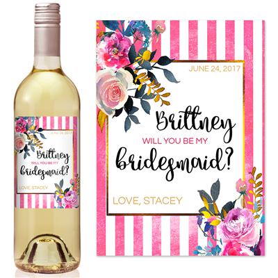Pink White Bridesmaid Wine Label