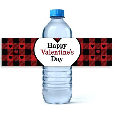 Plaid Hearts Valentine Water Bottle Labels